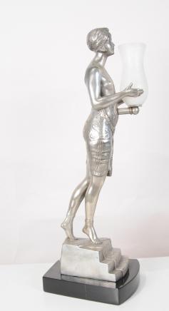 Art Deco Lady Lamp Urn Figurine Bronze Table Lights
