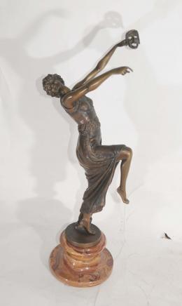 Bronze Deco Mask Dancer Figurine Signed Descomps