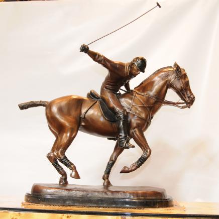 Bronze Polo Player Horse Jockey Statue Casting