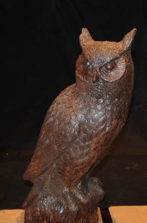 English Cast Iron Bronze Barn Owl Statue Tawny