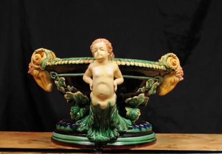 English Majolica Pottery Cherub Planter Bowl Centrepiece