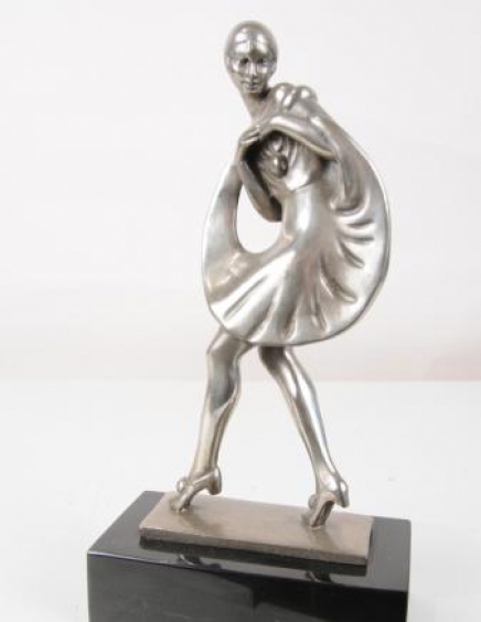 French Art Deco Bronze Harlequin Dancer Figurine Statue Clown
