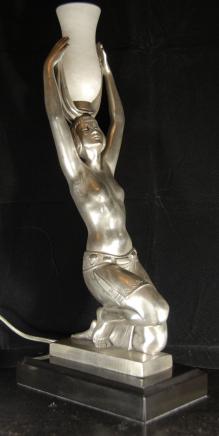 French Art Deco Bronze Lamp Figurine Odaline