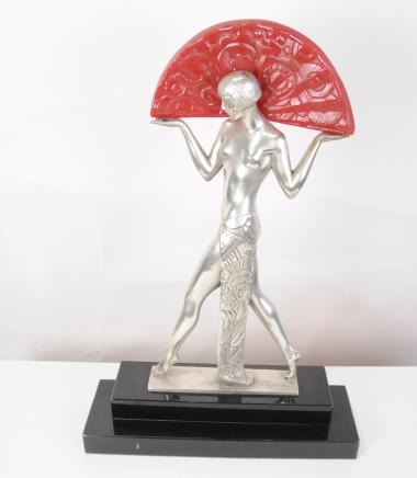 French Art Deco Table Lamp Light Semi Nude Figurine Statue