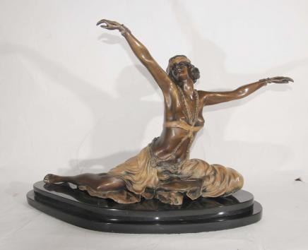 French Bronze Art Deco Thebian Dancer Signed Colinet