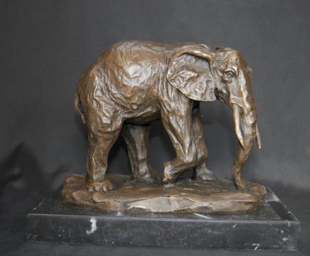 French Bronze Casting Elephant Marble Base Elephants