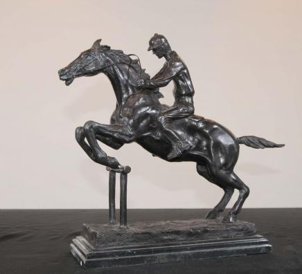 French Bronze Horse Jockey Bonheur Horses Jump Statue