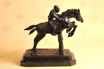 French Bronze Horse Jockey Signed Bonheur Steeplechase