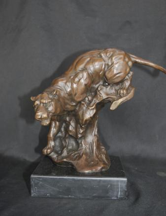 French Bronze Mountain Lion Cat Panther Casting
