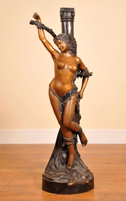 FRENCH BRONZE SEMI NUDE FEMALE STATUE SIGNED FALCONET