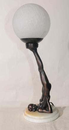French Pewter Art Deco Ball Girl Figurine Lamp