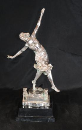 French Silver Bronze Art Deco Dog Dancer Figurine
