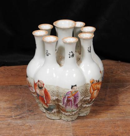 Japanese Satsuma Porcelain Crocus Vase Floral Hand Painted Urn Pottery