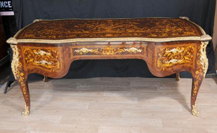 Louis XV Partners Desk Bureau Plat French Marquetry Inlay Furniture 