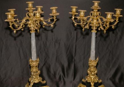 Pair 2 ft Italian Rock Crystal Ormolu Candelabras Candle