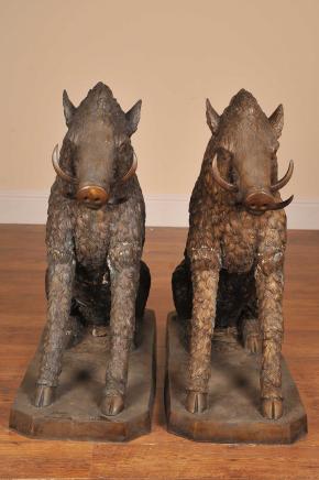 PAIR 3FT BRONZE CELTIC BOARS SIGNED A CANOVA 