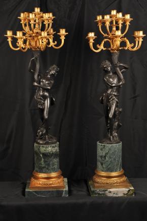 Pair 4ft Bronze Candelabras Signed Cauvet Pair 4ft Bronze Candelabras Signed Cauvet