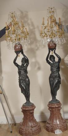 Pair 9ft Italian Female Blackamoor Candelabras Torcheres Pair 9ft Italian Female Blackamoor Candelabras Torcheres