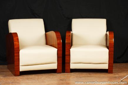 Pair Art Deco Armchairs Arm Chairs Club Sofa Lounge 1920s