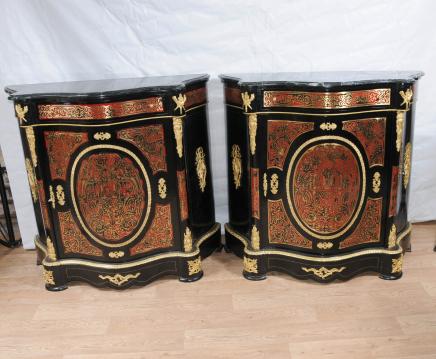 Pair Boulle Serpentine Cabinets Credenzas Bhul Inlay Louis XV Furniture Pair Boulle Serpentine Cabinets Credenzas Bhul Inlay Louis XV Furniture