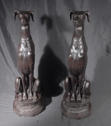 Pair Bronze Art Deco Greyhound Dogs Grey Hounds Statue Pair Bronze Art Deco Greyhound Dogs Grey Hounds Statue