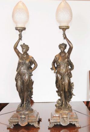 Pair Bronze Gregoire Candelabras French Lights Signed 