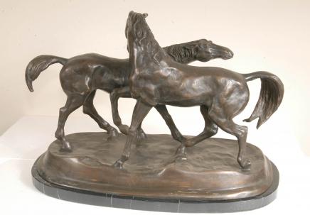Pair Bronze Horses by Mene Accolade French Casting Statue
