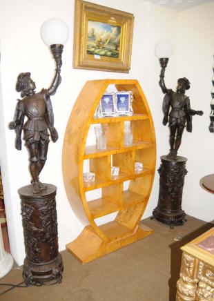 Pair French Bronze Male Figurine Torcheres Lights Candelabras