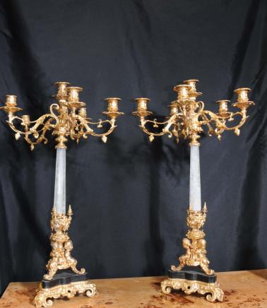 Pair French Empire Cherub Candelabras Ormolu