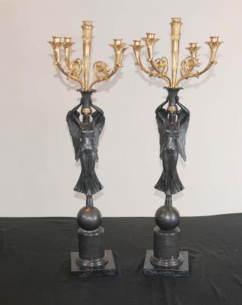Pair French Empire Cherub Candelabras Ormolu Pair French Empire Cherub Candelabras Ormolu