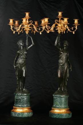 Pair French Louis XV Bronze Female Candelabras Figurines Ormolu Pair French Louis XV Bronze Female Candelabras Figurines Ormolu