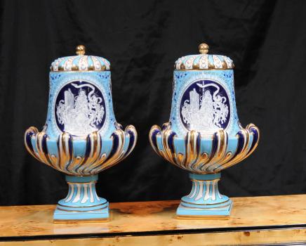 Pair German Pate Sur Pate Porcelain Urns Dresden Urn