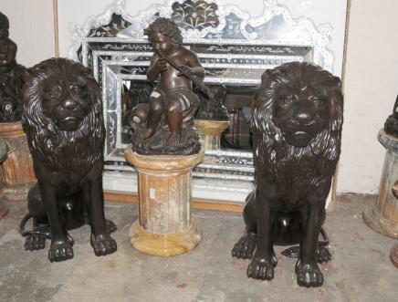 Pair XL Bronze Lion Gatekeepers Lions Cats