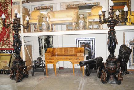 Pr 9 ft Bronze Maiden Candelabras Lamps Lights