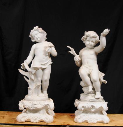 Set 2 German Bisque Porcelain Rococo Cherubs Putti Cherubim