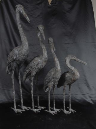SET 4 BRONZE JAPANESE CRANES BIRDS CRANE STORK