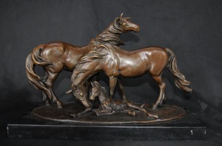 Signed Bronze Horses Pony Foal Statue French Milo Signed Bronze Horses Pony Foal Statue French Milo