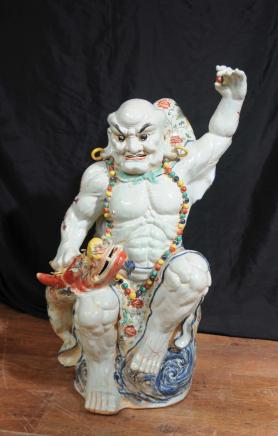 Chinese Kangxi Porcealin Angry Man Figurine Dragon Statue Oriental Ceramic Pottery Chinese Kangxi Porcealin Angry Man Figurine Dragon Statue Oriental Ceramic Pottery
