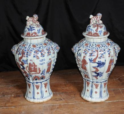 Coppia cinese porcellana Delph Ginger Vasi in ceramica Urne