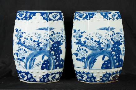 Coppia Nanchino Blu Bianco Porcellana Sgabelli ceramica cinese Sedili