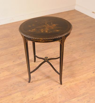 Francés Negro Laca Chinoiserie Mesa lateral ocasional