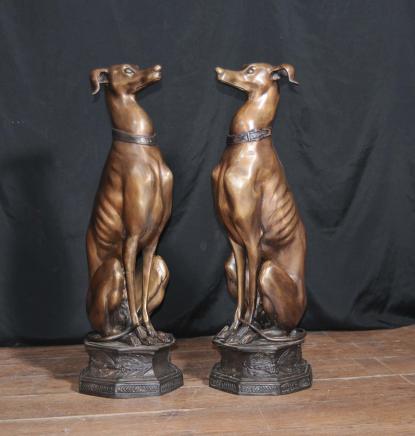 Grosso paio Art Deco Levrieri Bronzo Cani Statue Casting