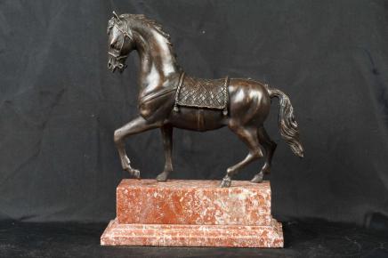Italian Bronze Roman Horse Statue Casting Marble Pedestal