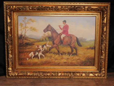 LandschaftsÖlgemälde Deutsch Fox Hunt Pferd Jagd Unterzeichnet G Roy