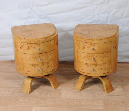 Pair Art Deco Bedside Chests Tables Chest Drawers Nightstands 