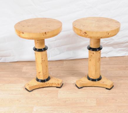 Pair Art Deco Side Tables Cocktail Table Blonde Walnut Furniture