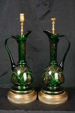 Pair Cut Glass French Empire Lamps Table Jug Lights