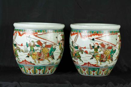 Paire de cache-pots en porcelaine chinois Qianlong Pots Bols Jardinieres