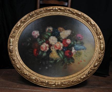 Paire ovale victorienne huile Floral Frame Peintures doré Art