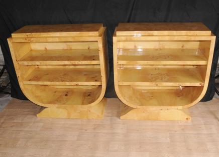 Par Art Deco estanterías Estantes Armarios Blonde Walnut